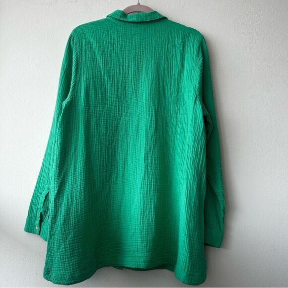 J. Jill Cotton-Gauze Split-Hem Tunic in green - Picture 6 of 7